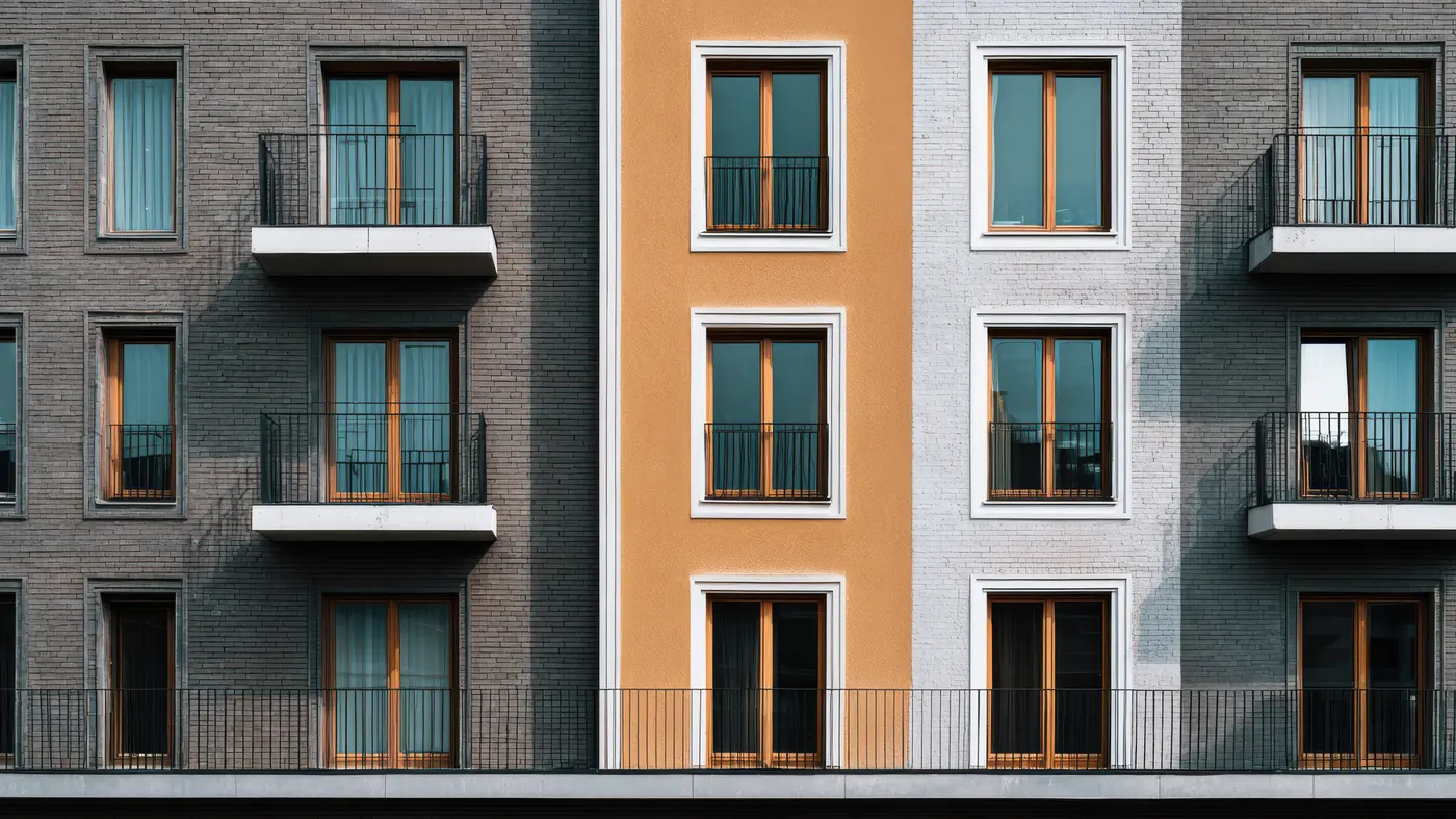 The front of an apartment building with balconies
